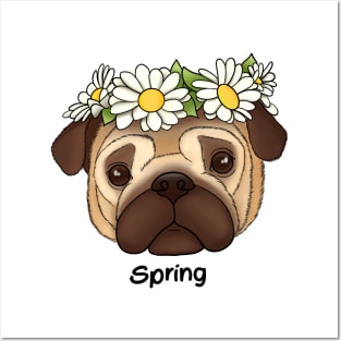 Cute pug with flower wreath on head Posters and Art